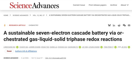 化学化工学院舒杰教授团队在国际顶级期刊《Science Advances》发表研究论文